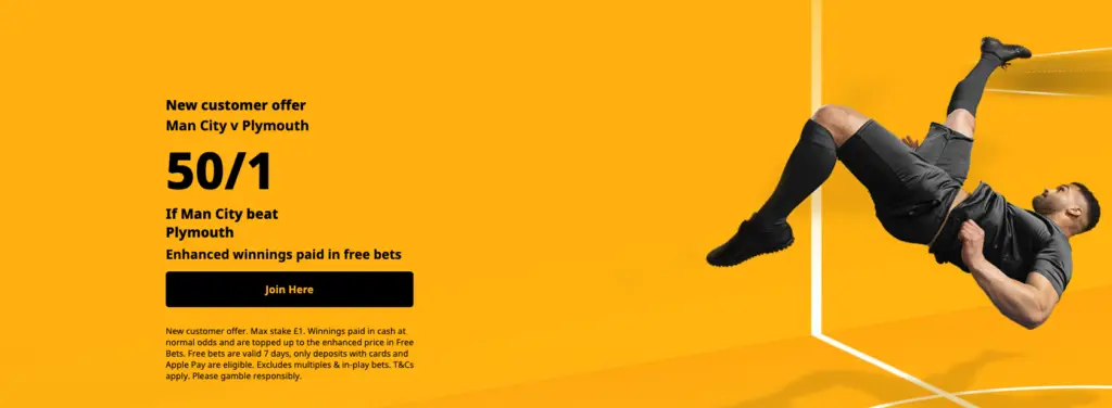 Betfair new customer offer – get 50/1 when you defeated City Plymouth